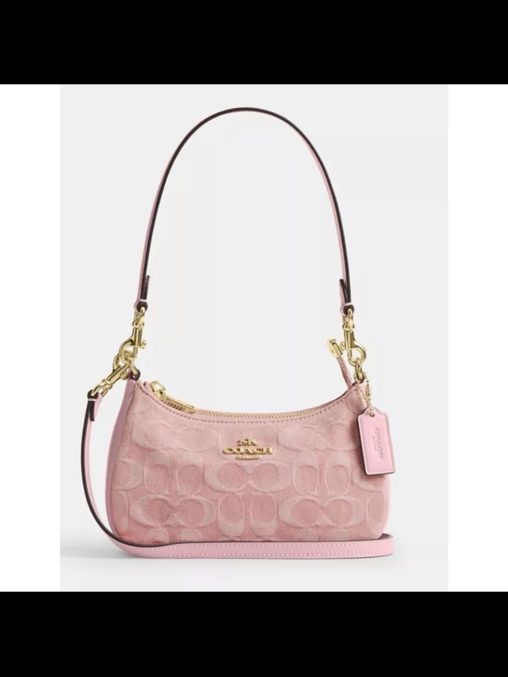 Coach Pink Denim Emily Jacquard Mini Shoulder Bag with Gold Hardware